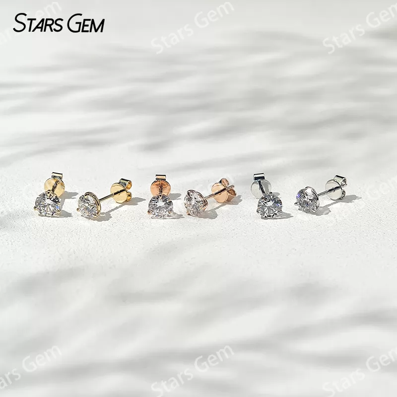 0.4ct & 0.5ct Round Brilliant Cut Lab Grown Diamond Three Claw Martini Set 14K 18K Gold Diamond Stud Earrings