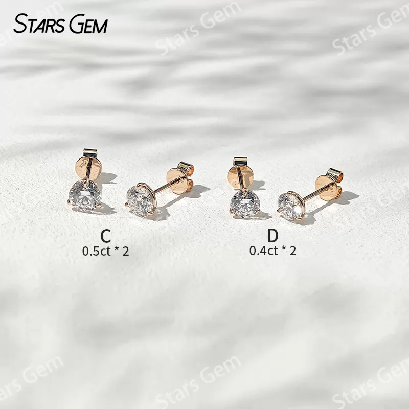 0.4ct & 0.5ct Round Brilliant Cut Lab Grown Diamond Three Claw Martini Set 14K 18K Gold Diamond Stud Earrings