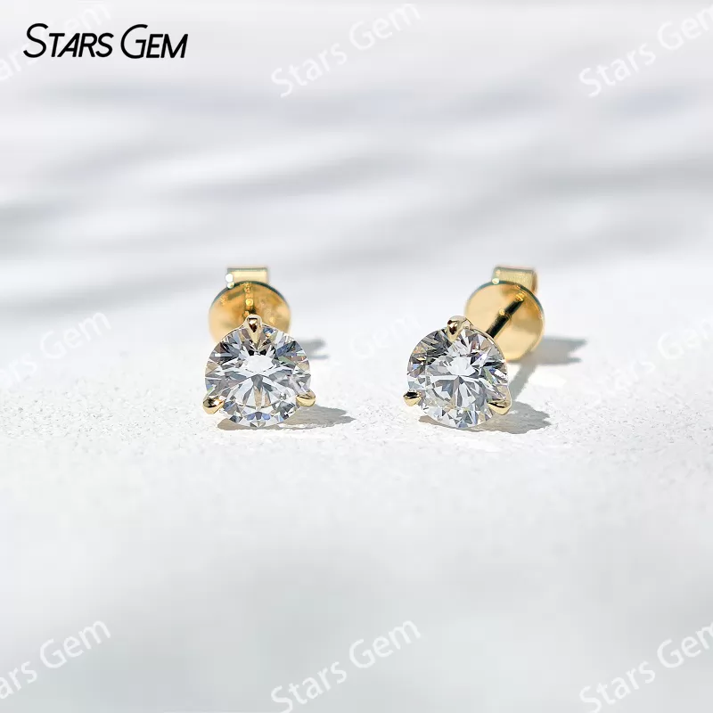 0.4ct & 0.5ct Round Brilliant Cut Lab Grown Diamond Three Claw Martini Set 14K 18K Gold Diamond Stud Earrings