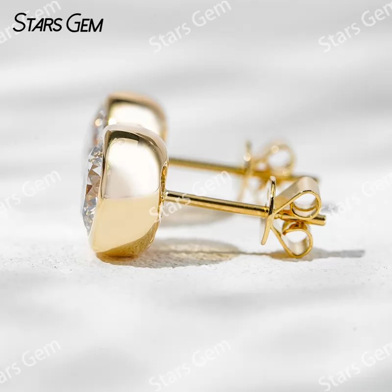 6.4mm Round Brilliant Cut Lab Grown Diamond Bezel Set 14K 18K Gold Diamond Stud Earrings