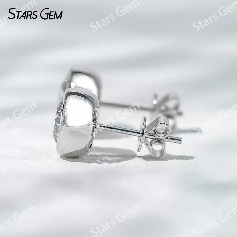 6.4mm Round Brilliant Cut Lab Grown Diamond Bezel Set 14K 18K Gold Diamond Stud Earrings