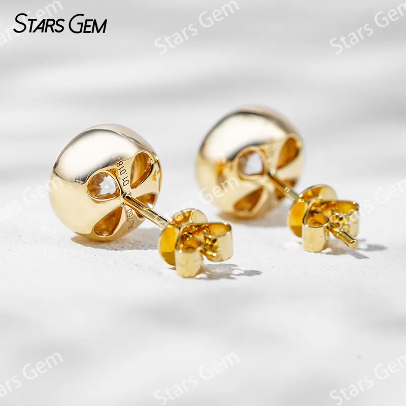 6.4mm Round Brilliant Cut Lab Grown Diamond Bezel Set 14K 18K Gold Diamond Stud Earrings