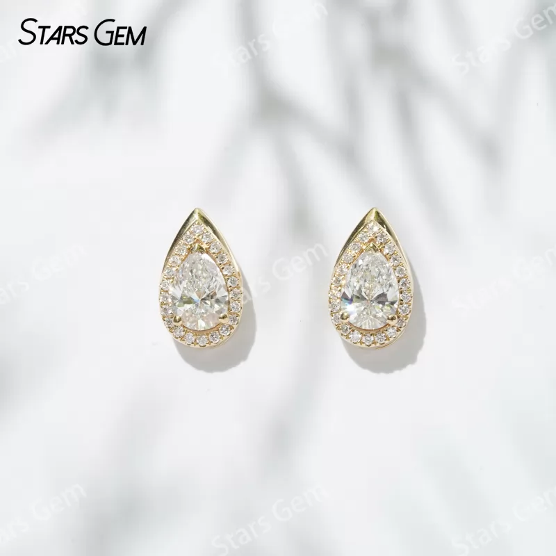 6.5×4.5mm Pear Cut Lab Grown Diamond 18K Yellow Gold Diamond Stud Earrings