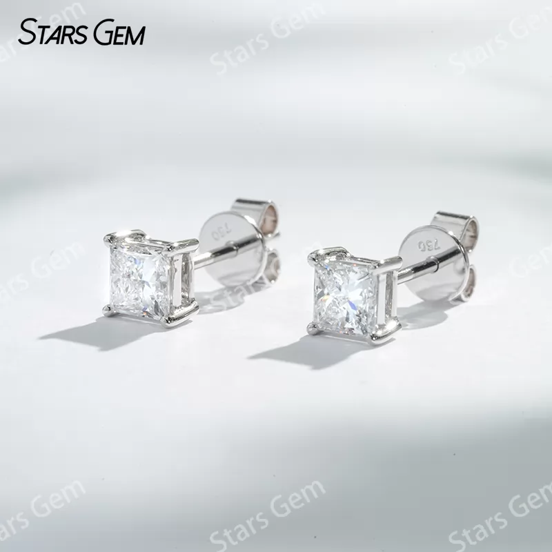 4×4mm Princess Cut Lab Grown Diamond 18K White Gold Diamond Stud Earrings