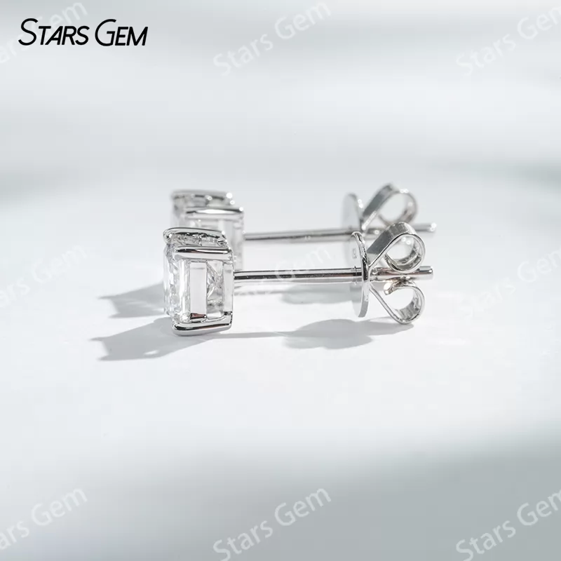 4×4mm Princess Cut Lab Grown Diamond 18K White Gold Diamond Stud Earrings