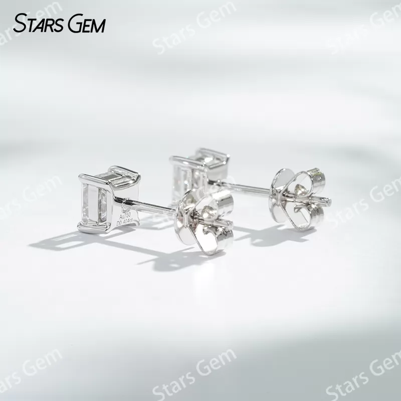 4×4mm Princess Cut Lab Grown Diamond 18K White Gold Diamond Stud Earrings