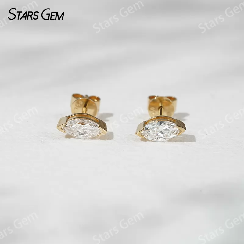 3.5×7mm Marquise Cut Lab Grown Diamond 18K Gold Diamond Stud Earrings