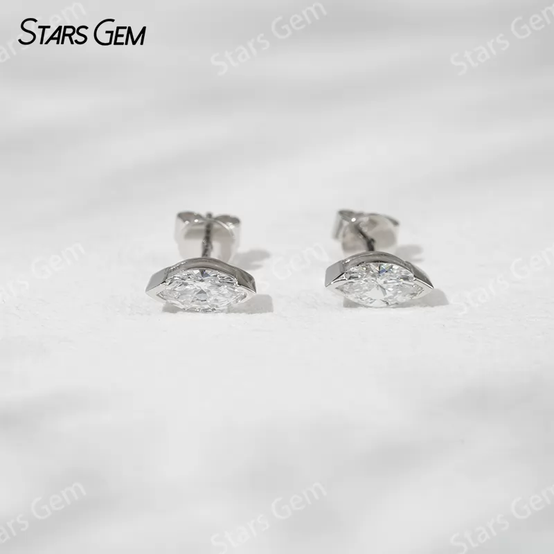 3.5×7mm Marquise Cut Lab Grown Diamond 18K Gold Diamond Stud Earrings