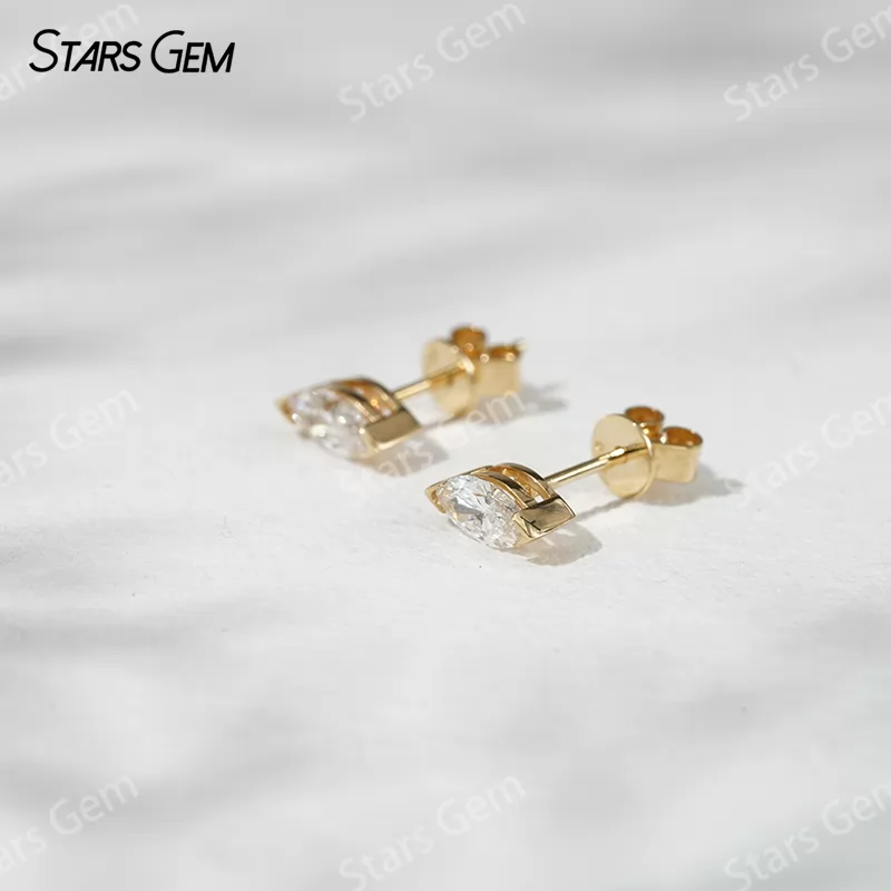 3.5×7mm Marquise Cut Lab Grown Diamond 18K Gold Diamond Stud Earrings