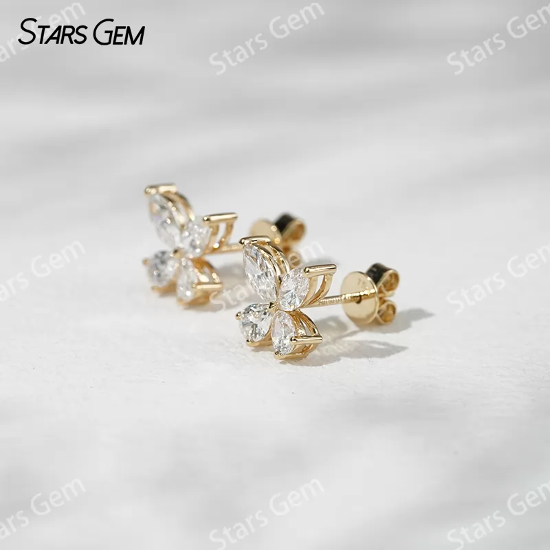 3×6mm Marquise Cut & 3×4mm Pear Cut Lab Grown Diamond Butterfly Shape 18K Gold Diamond Stud Earrings