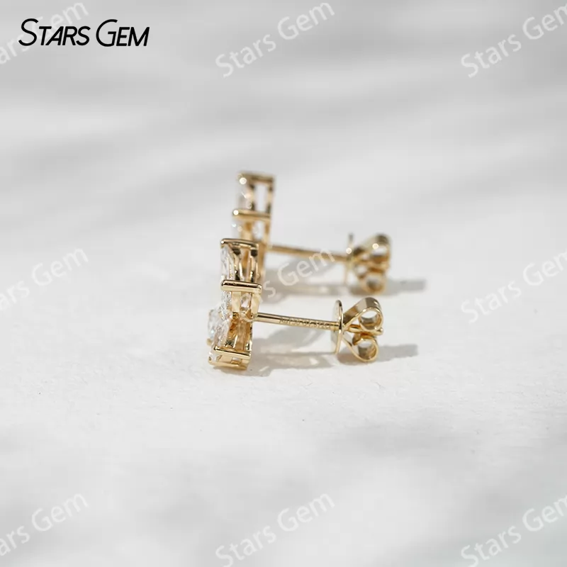 3×6mm Marquise Cut & 3×4mm Pear Cut Lab Grown Diamond Butterfly Shape 18K Gold Diamond Stud Earrings