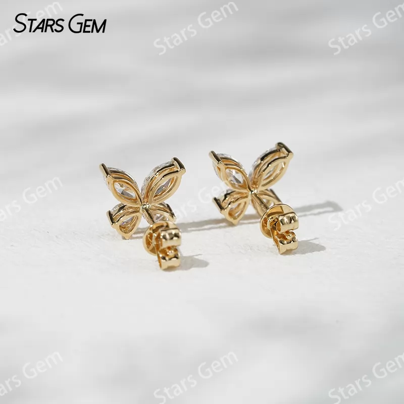 3×6mm Marquise Cut & 3×4mm Pear Cut Lab Grown Diamond Butterfly Shape 18K Gold Diamond Stud Earrings