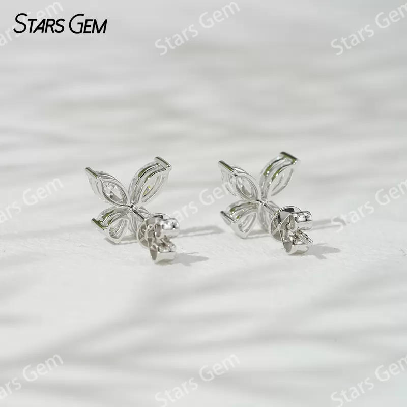 3×6mm Marquise Cut & 3×4mm Pear Cut Lab Grown Diamond Butterfly Shape 18K Gold Diamond Stud Earrings