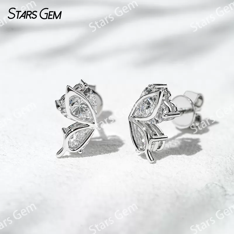 5×5mm Heart Cut & 3×5mm Pear Cut Lab Grown Diamond 18K White Gold Diamond Stud Earrings