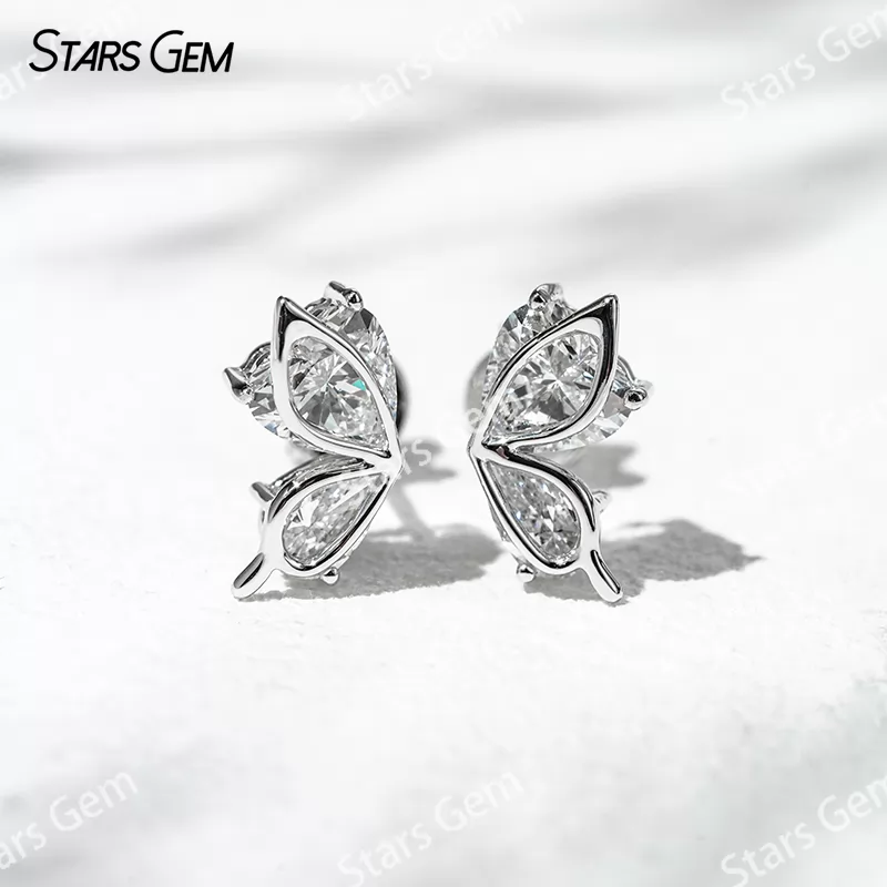 5×5mm Heart Cut & 3×5mm Pear Cut Lab Grown Diamond 18K White Gold Diamond Stud Earrings
