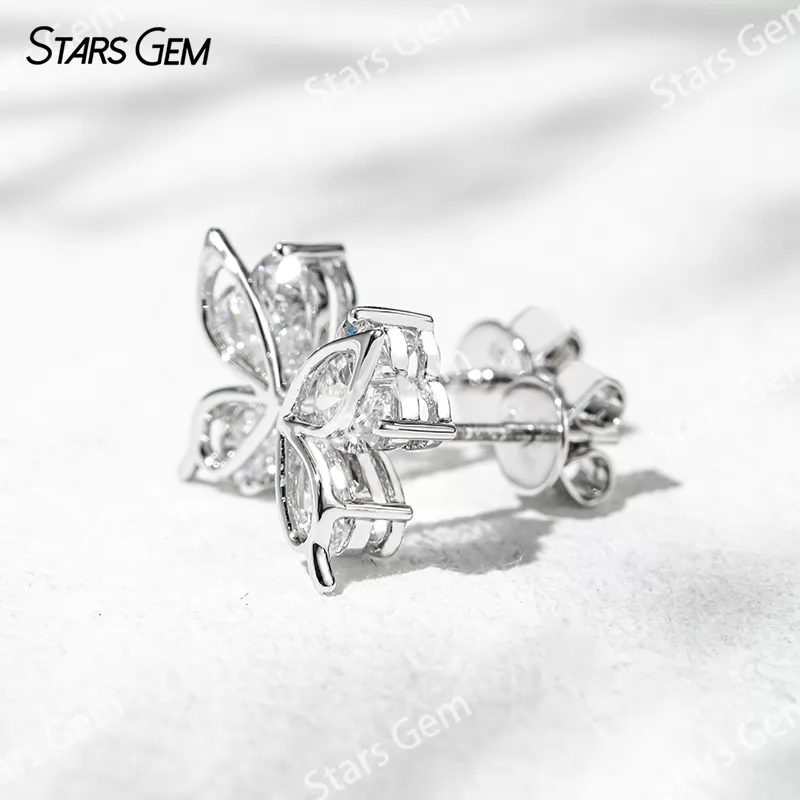 5×5mm Heart Cut & 3×5mm Pear Cut Lab Grown Diamond 18K White Gold Diamond Stud Earrings