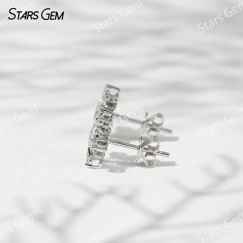 4.1mm Round Brilliant Cut Lab Grown Diamond Snowflake Shape 18K Gold Diamond Stud Earrings