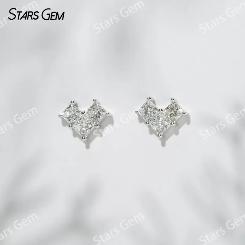 3×3mm Princess Cut Lab Grown Diamond 18K White Gold Diamond Stud Earrings