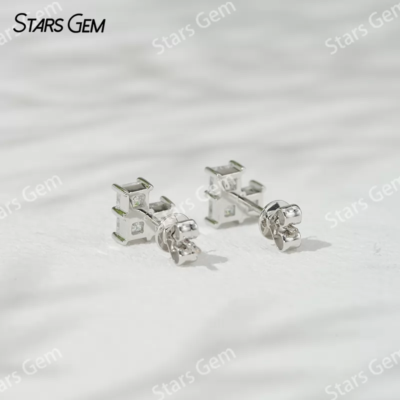 3×3mm Princess Cut Lab Grown Diamond 18K White Gold Diamond Stud Earrings