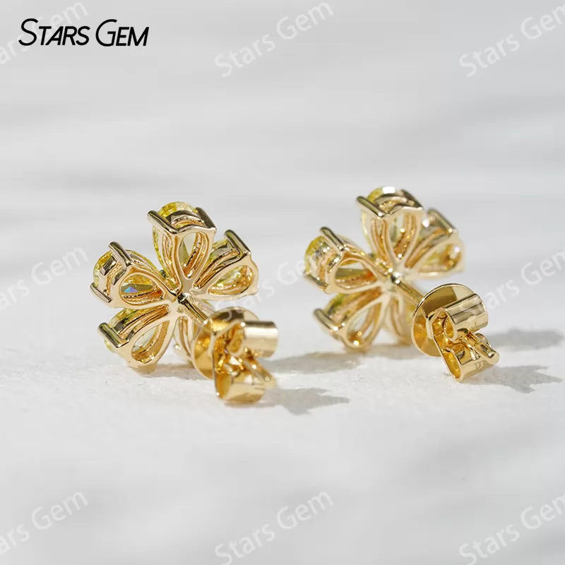 3×4.5mm Pear Cut Yellow Color Lab Grown Diamond Petals Shape Design 18K Yellow Gold Diamond Stud Earrings