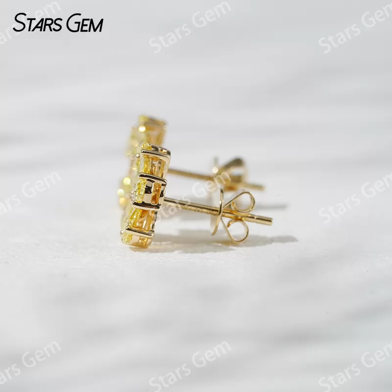 3×4.5mm Pear Cut Yellow Color Lab Grown Diamond Petals Shape Design 18K Yellow Gold Diamond Stud Earrings