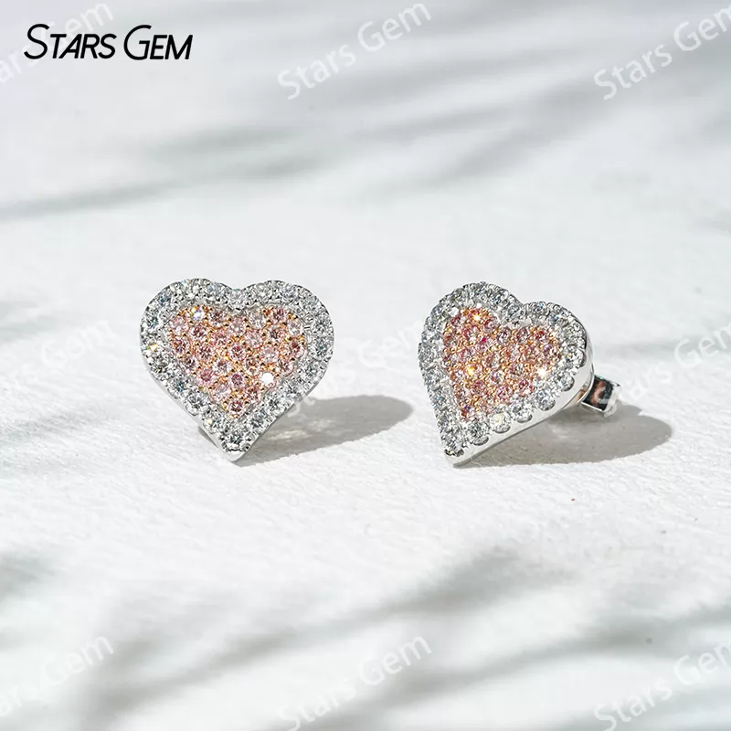 1.5mm Round Brilliant Cut DEF Color & 1.3mm Round Brilliant Cut Pink Color Lab Grown Diamond 18K White Gold Diamond Stud Earrings