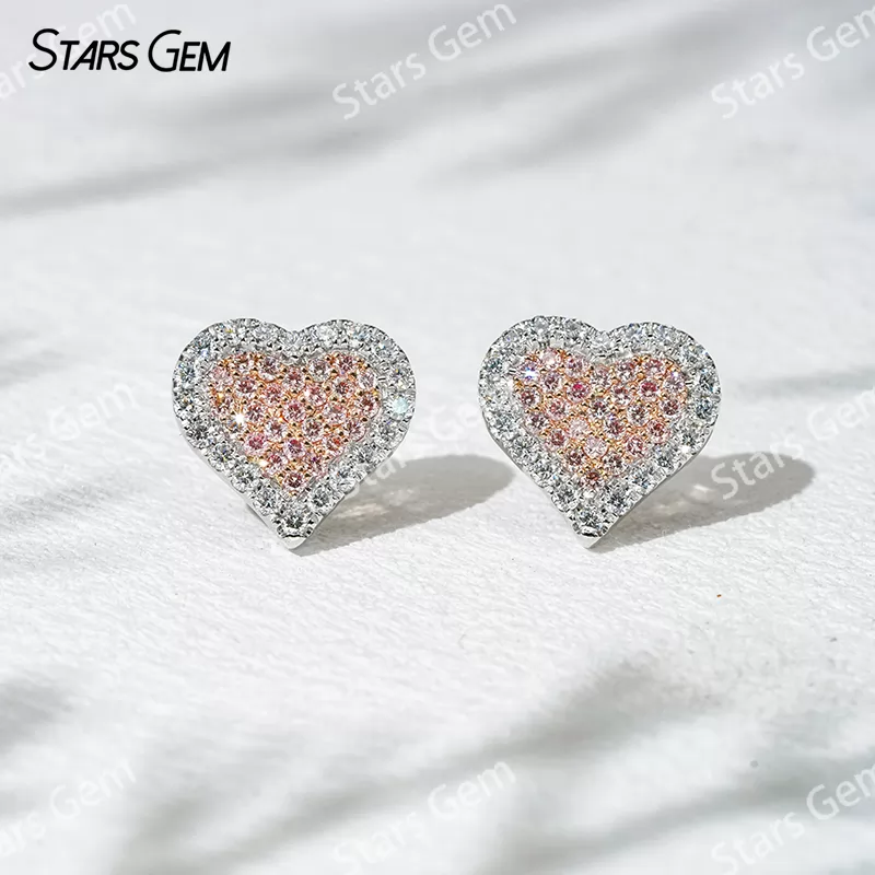 1.5mm Round Brilliant Cut DEF Color & 1.3mm Round Brilliant Cut Pink Color Lab Grown Diamond 18K White Gold Diamond Stud Earrings