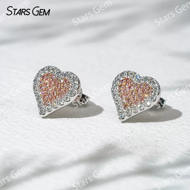 1.5mm Round Brilliant Cut DEF Color & 1.3mm Round Brilliant Cut Pink Color Lab Grown Diamond 18K White Gold Diamond Stud Earrings