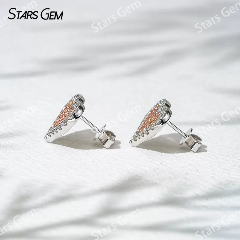 1.5mm Round Brilliant Cut DEF Color & 1.3mm Round Brilliant Cut Pink Color Lab Grown Diamond 18K White Gold Diamond Stud Earrings