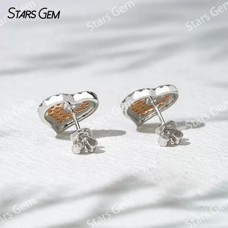 1.5mm Round Brilliant Cut DEF Color & 1.3mm Round Brilliant Cut Pink Color Lab Grown Diamond 18K White Gold Diamond Stud Earrings