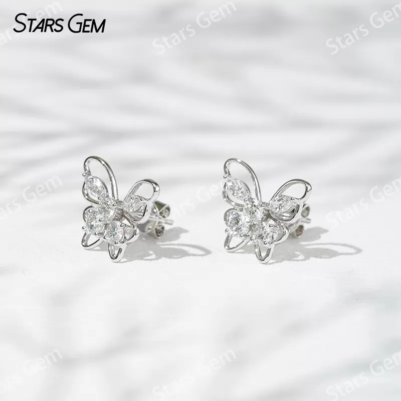 3.2mm Round Brilliant Cut & 2.3×4.5mm Marquise Cut Lab Grown Diamond Butterfly Shape 18K Gold Diamond Stud Earrings