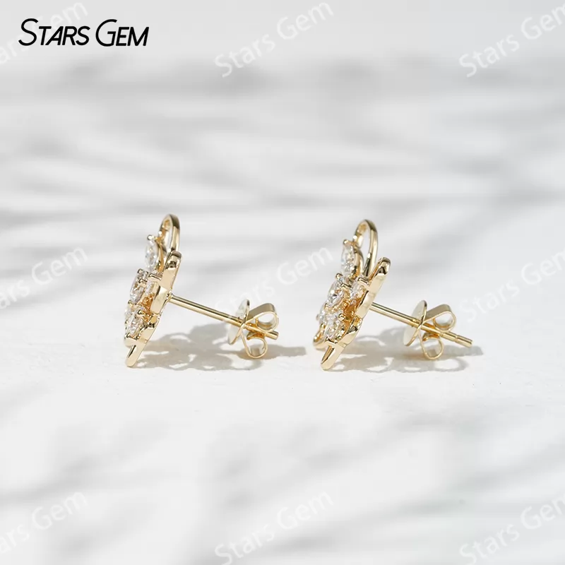 3.2mm Round Brilliant Cut & 2.3×4.5mm Marquise Cut Lab Grown Diamond Butterfly Shape 18K Gold Diamond Stud Earrings
