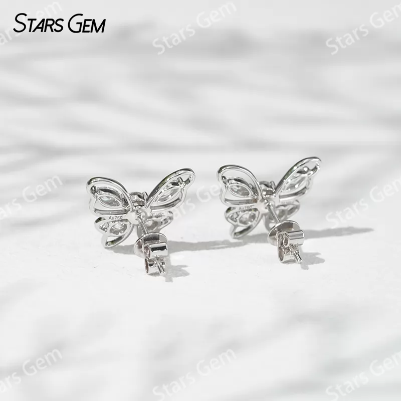3.2mm Round Brilliant Cut & 2.3×4.5mm Marquise Cut Lab Grown Diamond Butterfly Shape 18K Gold Diamond Stud Earrings
