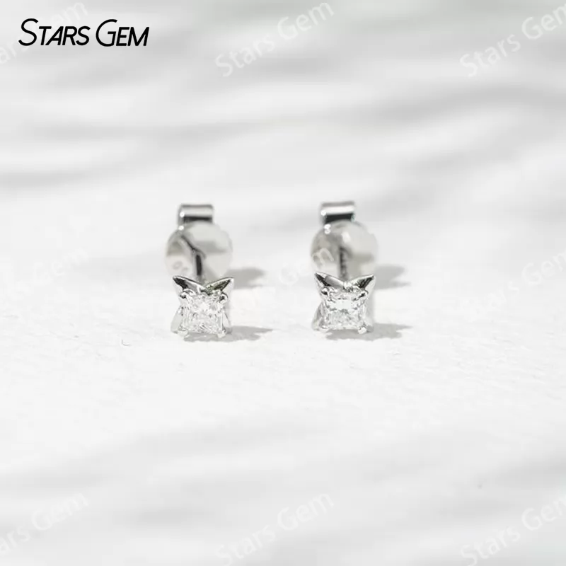 2.5×2.5mm Princess Cut Lab Grown Diamond 18K Gold Diamond Stud Earrings