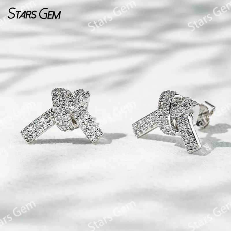 0.9mm Round Brilliant Cut Lab Grown Diamond Ribbon Knot Design 18K Gold Diamond Stud Earrings