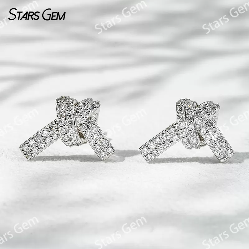0.9mm Round Brilliant Cut Lab Grown Diamond Ribbon Knot Design 18K Gold Diamond Stud Earrings