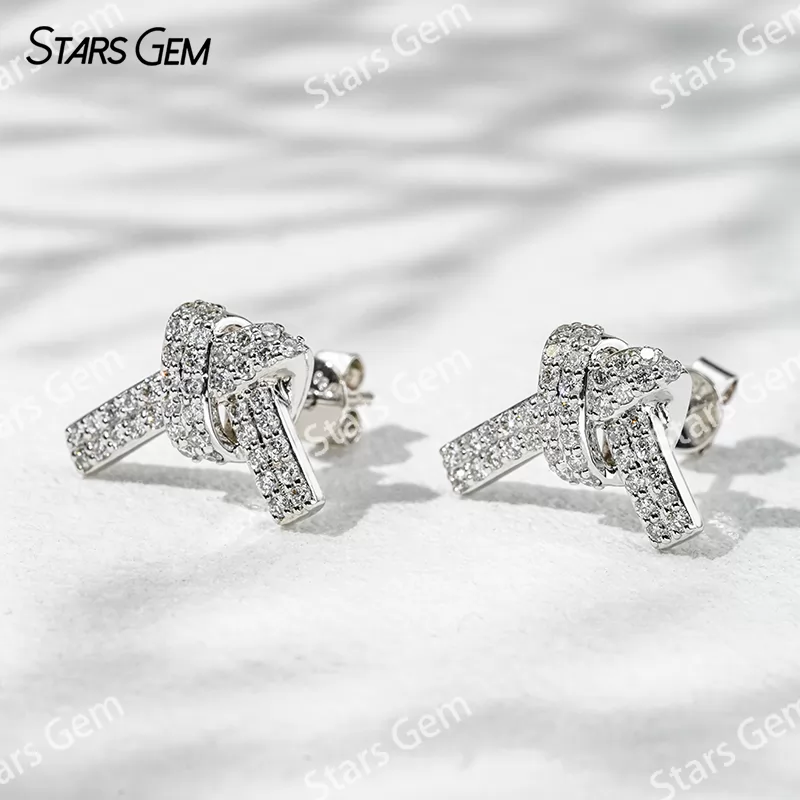 0.9mm Round Brilliant Cut Lab Grown Diamond Ribbon Knot Design 18K Gold Diamond Stud Earrings