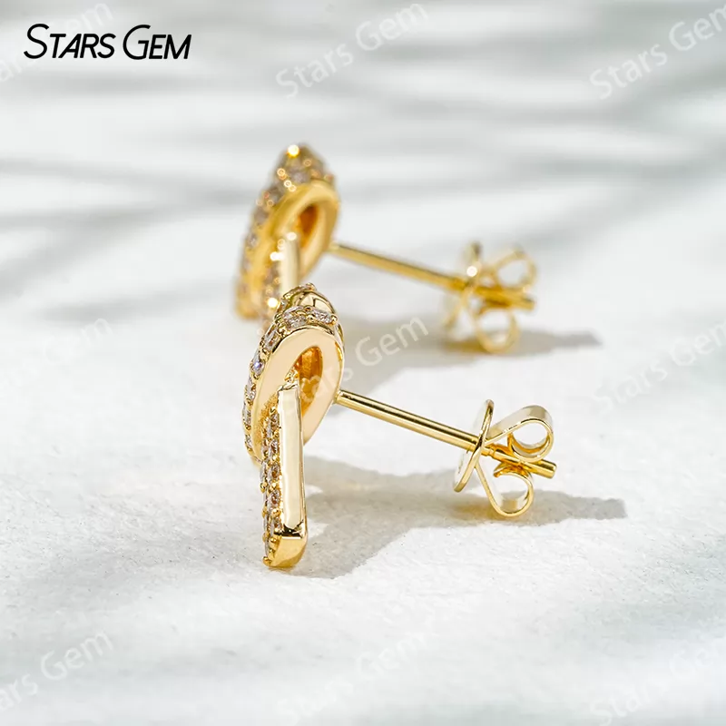 0.9mm Round Brilliant Cut Lab Grown Diamond Ribbon Knot Design 18K Gold Diamond Stud Earrings