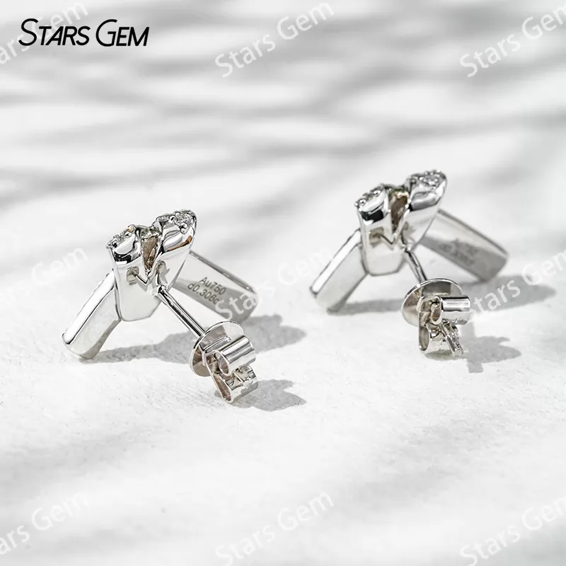 0.9mm Round Brilliant Cut Lab Grown Diamond Ribbon Knot Design 18K Gold Diamond Stud Earrings
