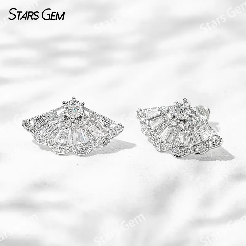 3.8mm Round Brilliant Cut Lab Grown Diamond Folding Fan Design 18K White Gold Diamond Stud Earrings