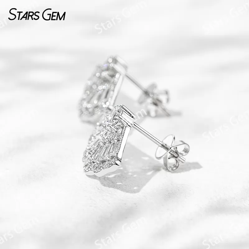 3.8mm Round Brilliant Cut Lab Grown Diamond Folding Fan Design 18K White Gold Diamond Stud Earrings
