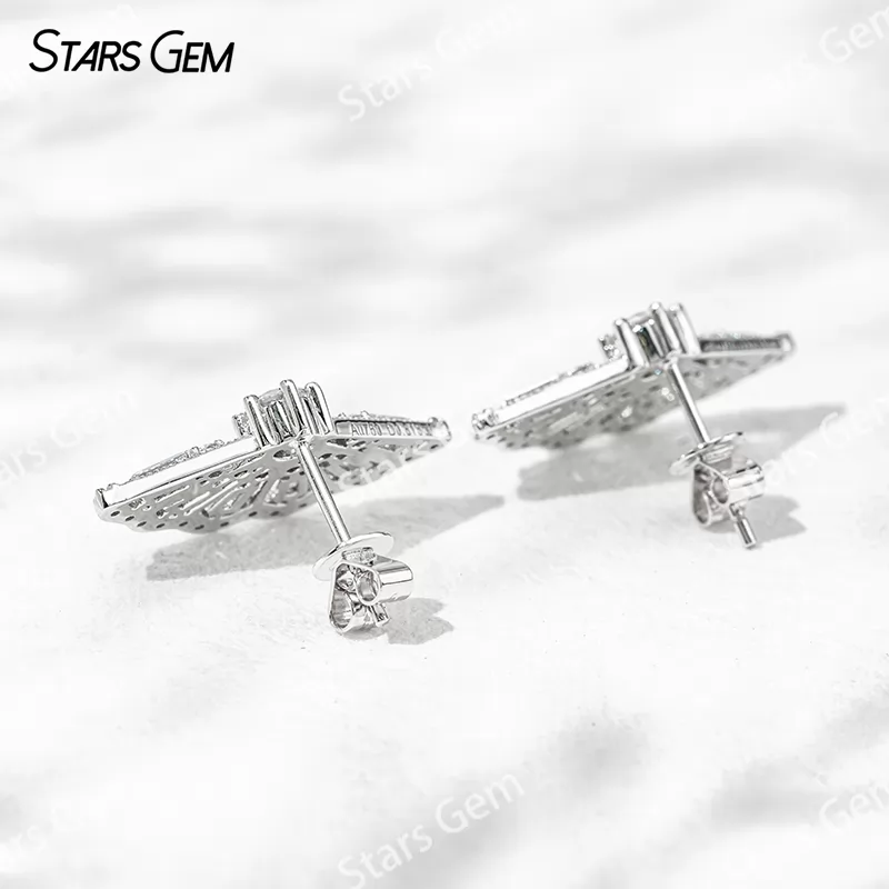 3.8mm Round Brilliant Cut Lab Grown Diamond Folding Fan Design 18K White Gold Diamond Stud Earrings