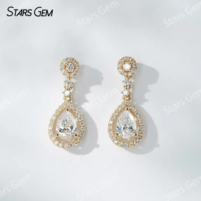 6.5×4.5mm Pear Cut Lab Grown Diamond 18K Gold Diamond Earrings