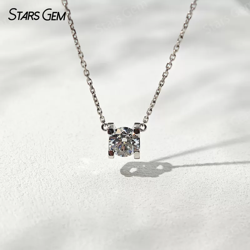 18K Solid Gold 6.45mm Round Brilliant Cut DEF VS Lab Grown Diamond Pendant Necklace