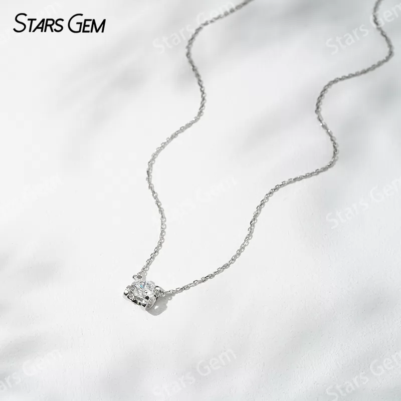 18K Solid Gold 6.45mm Round Brilliant Cut DEF VS Lab Grown Diamond Pendant Necklace