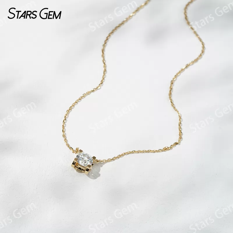 18K Solid Gold 6.45mm Round Brilliant Cut DEF VS Lab Grown Diamond Pendant Necklace