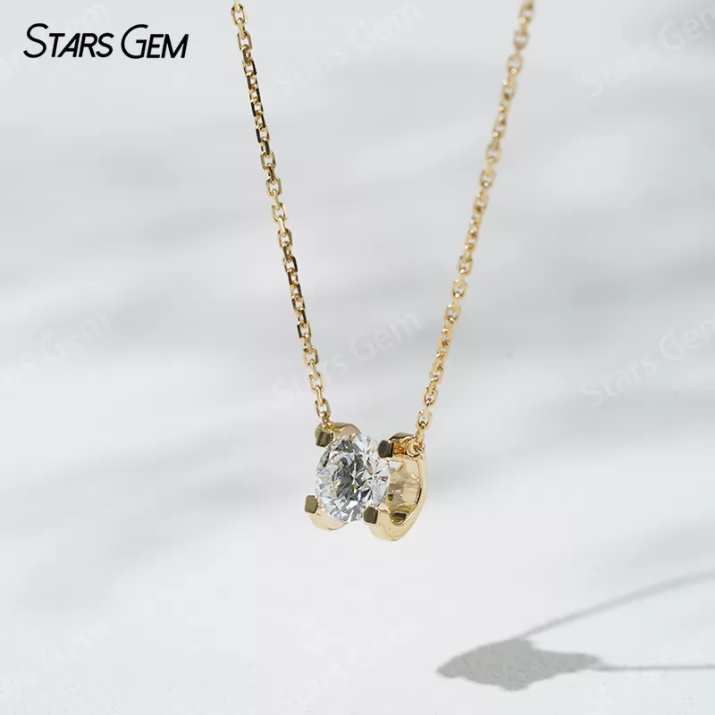 18K Solid Gold 6.45mm Round Brilliant Cut DEF VS Lab Grown Diamond Pendant Necklace