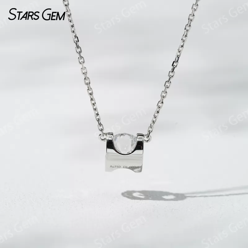 18K Solid Gold 6.45mm Round Brilliant Cut DEF VS Lab Grown Diamond Pendant Necklace