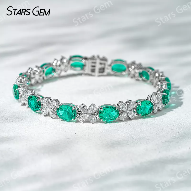 2.5x4mm Pear Cut Lab Diamond with Oval Cut Lab Emerald Sapphire Ruby 18K Solid Gold Bangles Bracelets