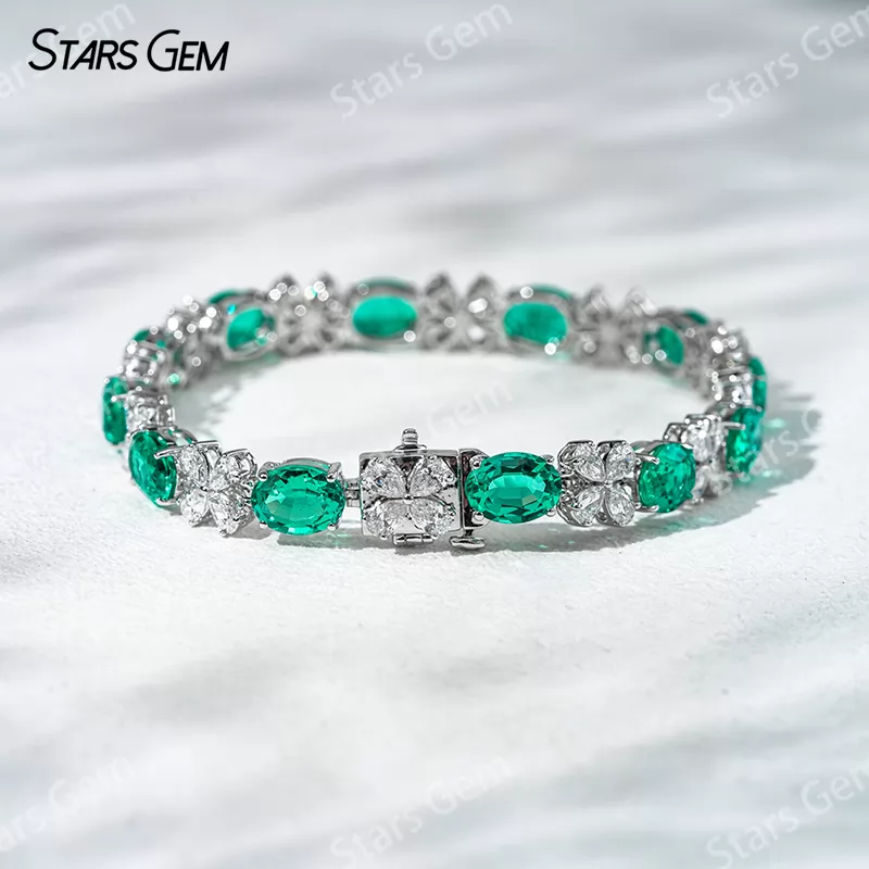 2.5x4mm Pear Cut Lab Diamond with Oval Cut Lab Emerald Sapphire Ruby 18K Solid Gold Bangles Bracelets